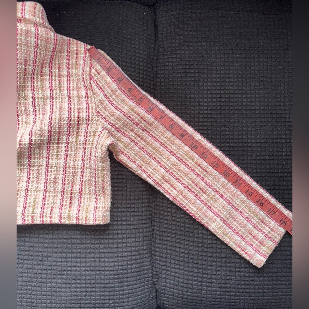 SHEIN Pink and White Plaid Print Tweed Crop Jacket Blazer Skirt . - Picture 13 of 13